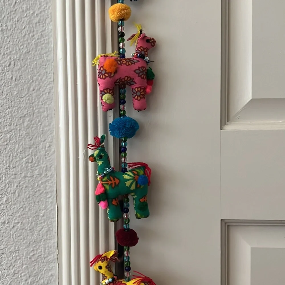 Nwt World Market beaded Llama hanging door bell garland decorative 33”